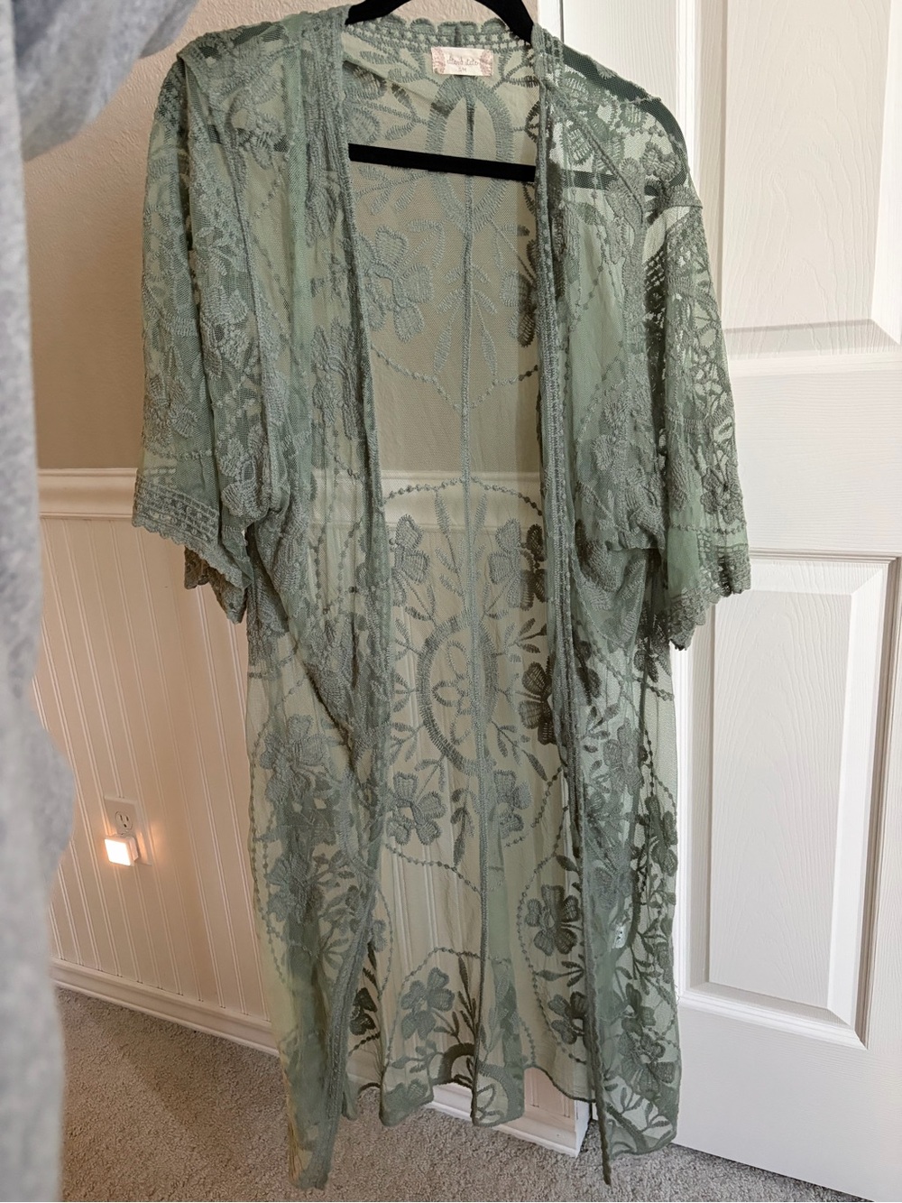 Altar’d State Sheer Sage Green Floral Lace Kimono